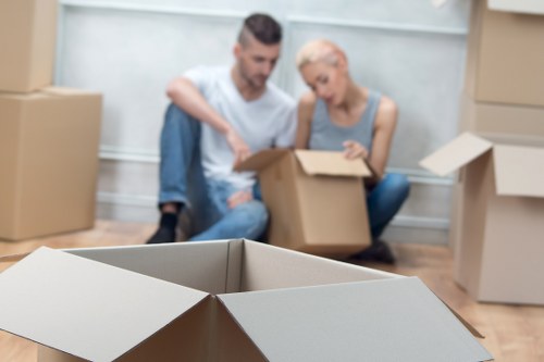 Organized moving boxes labeled by room for Edenpark relocation